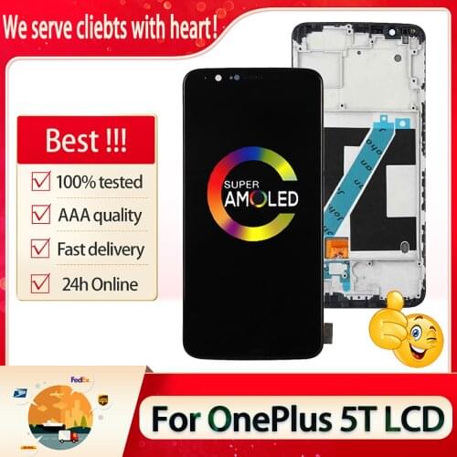 6.01" AMOLED For Oneplus 5T A5010 LCD Touch Screen Digitizer Assembly With Frame For Oneplus 5T LCD OLED Display Replacement