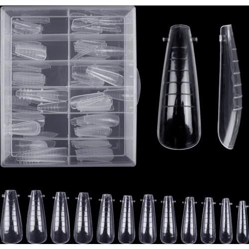 120pcs/pack Fake Nails Poly Extension Gel Dual Nail Form Coffin Nails Clear Ballerina Nail Tips Full Cover