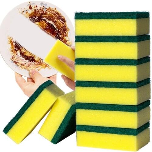 3Pcs Household Cleaning Sponges Double-Sided Dishwashing Magic Rub Pot Stains Descaling Brush Scouring Pad Kitchen Accessories