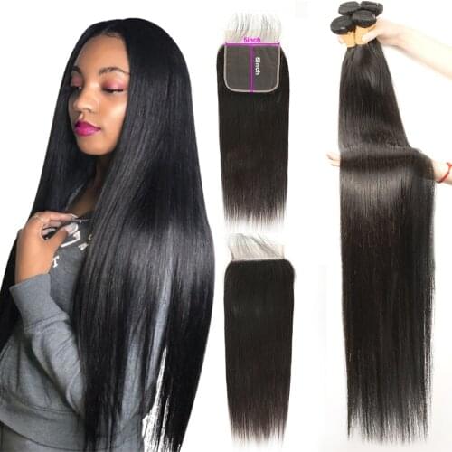 30 32 34 36 Straight Bundles With Closure hoho Hair 5x5 Closure And Bundles Brazilian Hair Remy Human Hair Bundles With Closure