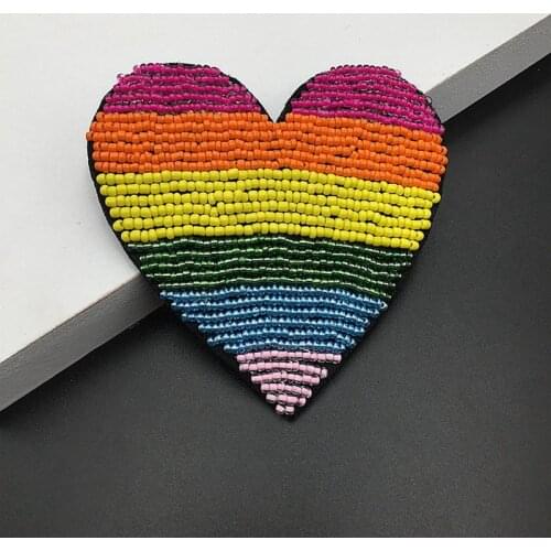 3D Handmade Rhinestone Beaded Patches Rainbow Heart Love Sew on Crystal Patch for Clothing Beading Applique Cute Patch