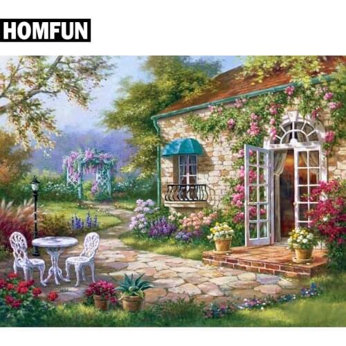 HOMFUN Diamond Painting Cross Stitch "garden flower" Full Square Round Diy 5d Diamond Embroidery Picture Rhinestone Art A00320