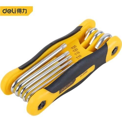 Deli 8Pcs Multifunctional Folding Hex Key Wrench Sets Torx L-Shape Spanner Screwdriver Tool Set Repair Household Hand Tools