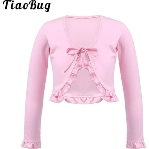 Kids Cotton V Neck Long Sleeve Ruffle Lace-Up Warm Wrap Tops Cape Jacket Girls Ballet Dancewear Gymnastics Performance Costume