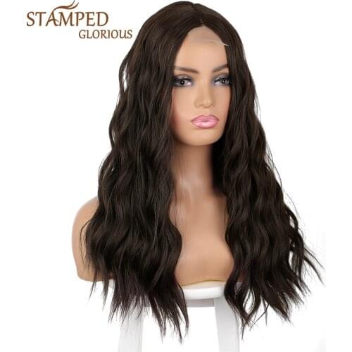 Stamped Glorious Long Brown Synthetic Wigs for Women Natural Hair Wavy Wigs Heat Resistant Female Wig Cosplay Party Daily Hair