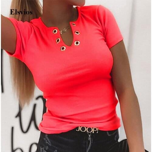 ELSVIOS Short Sleeve Blouses