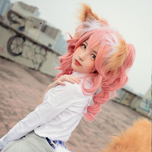 Fate EXTELLA FGO Fate Grand Order Tamamo no Mae Maid JK Cosplay Wig Ears Tail Anime Cosplay Costumes Prop Accessories Free Ship