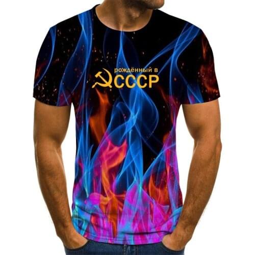 Personality 3D Printing T-Shirt Soviet CCCP Flame Pattern for Men Cool Breathable Handsome O-Neck Short Sleeve Casual Tshirt Top
