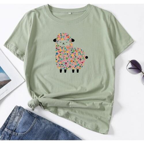 Sheep T Shirt Animal Farm Top Woman T-Shirt Short Sleeve T-Shirts Summer Tops for Women Cotton Graphic Tee Shirt Femme Clothes