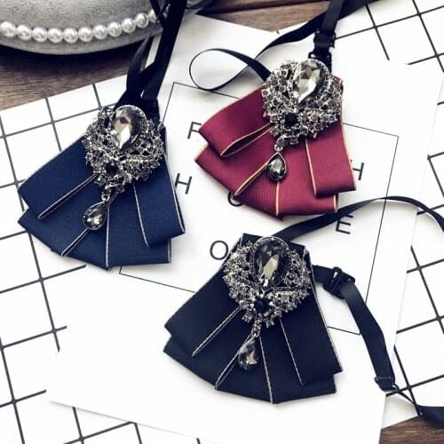 New Top College Style Korean Retro Diamond Universal Men Women Fashion Bow Tie Neck Wear Accessories Solid Color Handmade Bowtie