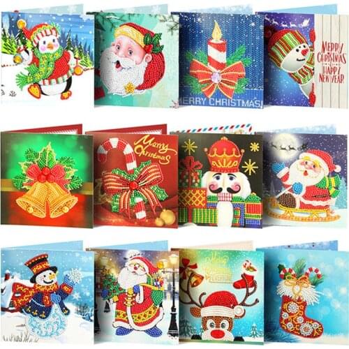 Huacan 5D Diamond Painting Christmas Cards Diamond Mosaic Santa Claus Greeting Postcards DIY Snowman Handmade Gift