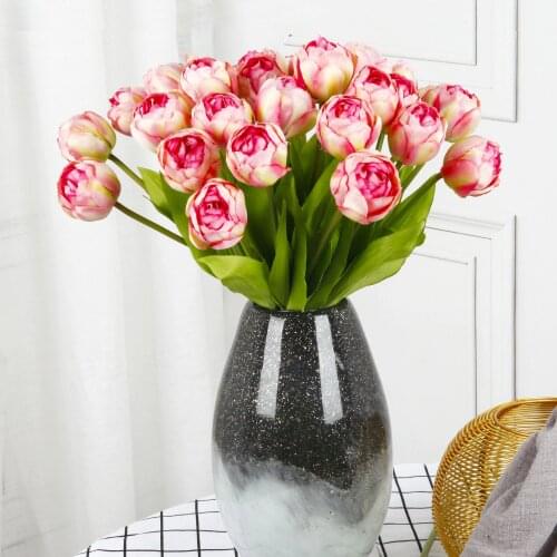6Pcs/Bouquet Artificial Flower Silk Tulip Real Touch Fake Plant For Christmas Wedding Decoration Accessories Home Garen Decor