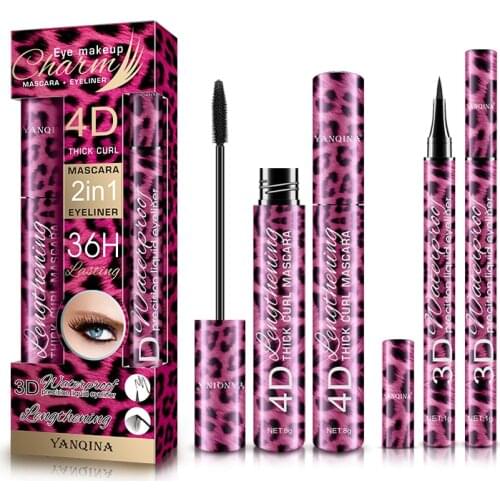 YANQINA Liquid Eyeliner Pencil+4D Waterproof Mascara Set Cosmetics Eye Liner Thick Curling Mascara Eyebrow Pencil Eyes Makeup