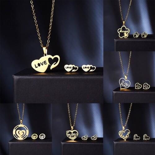 Classic Stainless Steel Jewelry Sets Flower-shaped Hollow Stainless Steel Necklace Earrings Set Women Children Mothers Day Gift