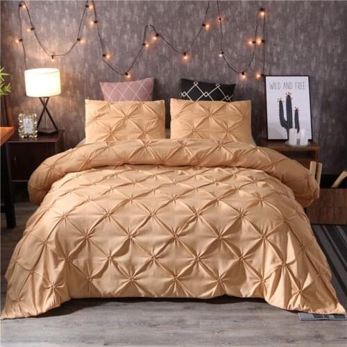 Golden Whtie Duvet Cover Bedding Set Solid Bed Cover Pinch Pleat Art Work Single Double Twin Queen King Size 3PC with Pillowcase