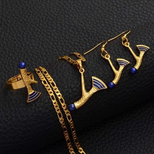 Anniyo PNG Axe Jewelry sets Pendant Necklaces Earrings for Women Girls Papua New Guinea Jewellery Ax Set #220806