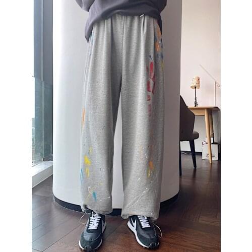 Self made Guochao splash ink paint pants Chaogao street graffiti loose casual Leggings men and women fashion brand