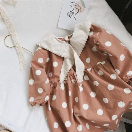 Summer Girls' Dress Korean Style Polka Dot Student School Student Lapel Sweet Princess Dress Baby Kids ChildrenS Clothing