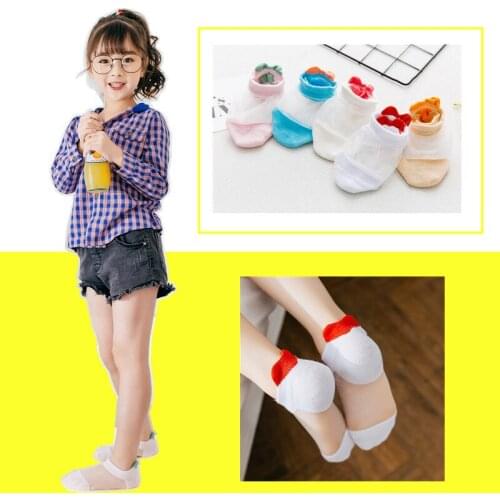 5 Pairs/Lot Summer Thin Childrens Crystal Sock Girls Card Silk Boat Socks Cotton Baby Socks Heel Love Socks