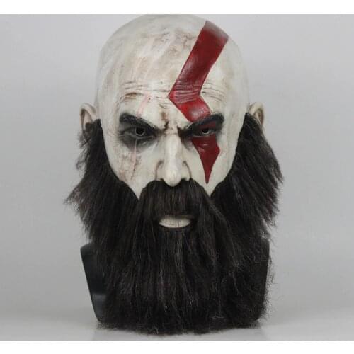 Game God Of War 4 Kratos Mask with Beard Cosplay Horror Latex Party Masks Helmet Halloween Scary Party Props