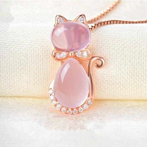 Cute Children Animal Cat Rose Pink Jewelry Necklace Girl Holiday Gift Necklace