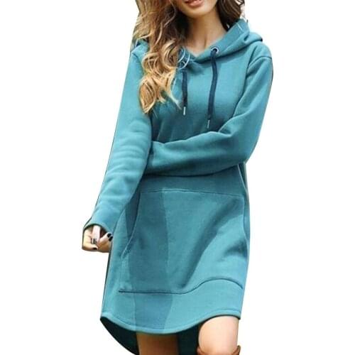 Fashion Plus Size Women Hoodie Dress Casual Long Sleeve Pocket Drawstring Loose Hoodie Mini Dress For Womens Clothings