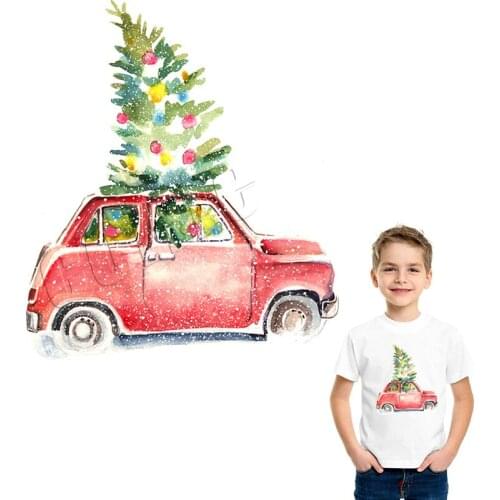 Cartoon Cars Iron Patches For Clothing Christmas Trees Washable Print On T-Shirt Clothes Decoration Diy Accessory Parches