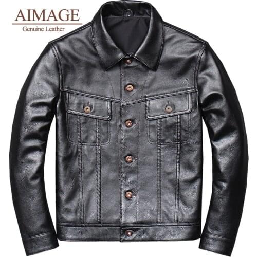 Free shipping Brand new men cowhide coat quality mens genuine Leather jacket vintage style man leather clothes PY123