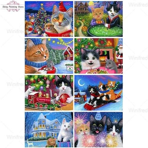 Diamond Painting Cat Christmas Landscape Cross Stitch Kit Diamond Embroidery Animal Full Square Round Drill Handmade Home Decor