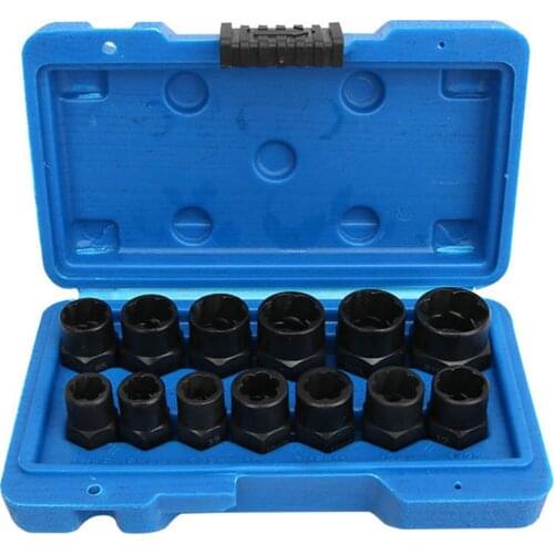 13pcs Damaged Bolt Nut Screw Remover Extractor Removal Set Nut Removal Socket Tool Threading Hand Tools Kit With Box