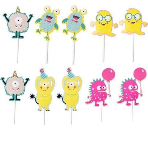10pcs Fun Little Monster Birthday Party Cupcake Toppers Kit Decorations Baby Boys Shower 1st Birthday Party Decorations Kids