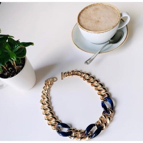 Chunky Statement Marble Navy Blue Acrylic Chain Mixted Big Chain Necklace For Women Girl Casual Fashion Jewelry High Quality