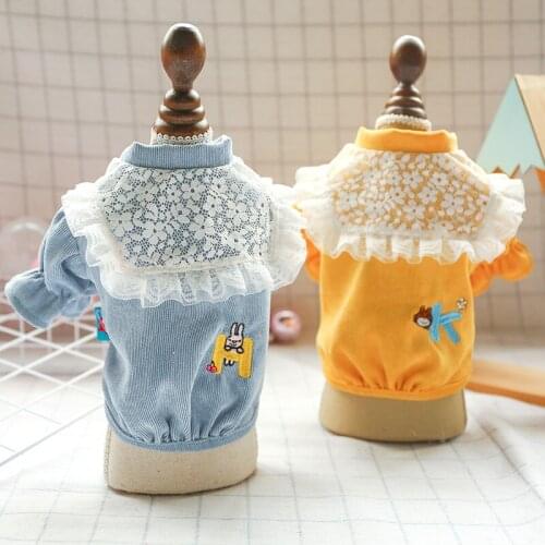 Chihuahua Dog Clothes Spring and Autumn Corduroy Princess Bubble Sleeve Pets Clothing Cotton Lace Splicing Sweater Puppy Coats
