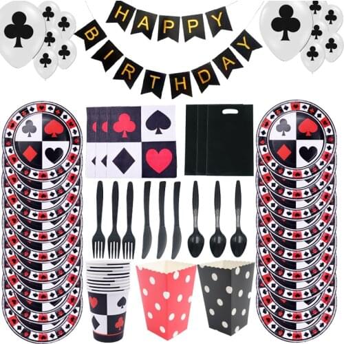 Casino Magician Black Red Heart Poker Theme Birthday Party Decorations supply Paper Plate Cup Napkin Party Disposable Tableware