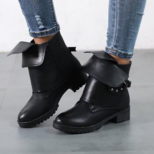 Autumn Winter Trendy Fashion Thick Heel Mid Heel Round Toe Leather Boots Warm Ankle Boots