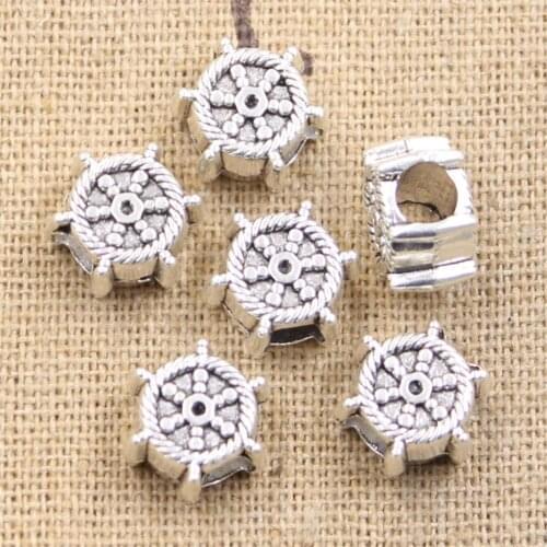 6pcs 12x7x12mm Anchor Helm Rudder 4.5mm Big Hole Bead Antique Silver Color Beads Charms Fits Diy Charms Bracelet Jewelry Beads