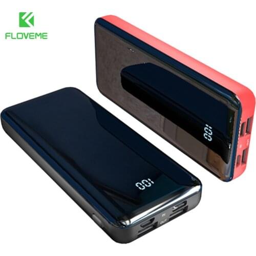 FLOVEME External Battery Digital Display Mirror Power Bank 10000mAh Powerbank Dual USB Portable Charger For Xiaomi MI A3 Battery