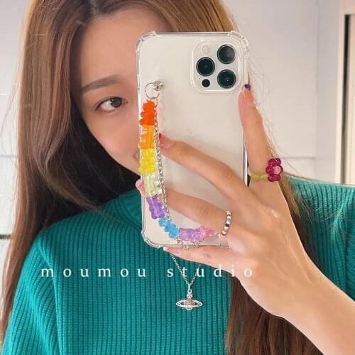 For Huawei Y6P 2020 Y5P Y7P Y8P P20 Lite P30 Pro P40 Mate 20 30 Cartoon Candy Bear Bracelet Transparent Case Cover