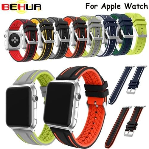 Watch band for apple watch sport strap for iWatch series 1/2/3/4 Soft Silicone 38mm 42mm Replacement band with adapter wristband