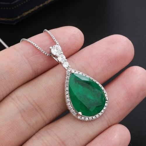 Megin D White Gold Drop Green Stone Luxury Crystal Vintage Boho Rings Stud Earring Pendant Collar Necklace Jewelry Set for Women