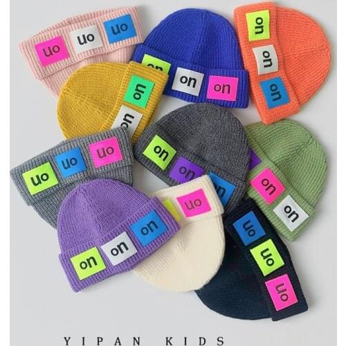 Children Autumn and Winter New Woolen Hat 2021 Boys and Girls Cold Hat Single-layer Knitted Hat Letter Prnted Kids Knit Hat