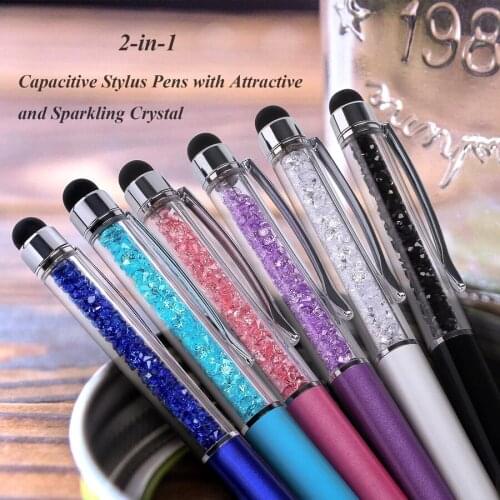 50pcs Cute Gem Ballpoint Pen Crystal Diamond Metal Roller 2 In 1 Stylus Beautiful Gift School Office Supplies 20 Colors