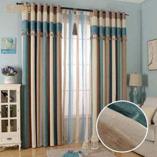 European Style Chenille Vertical Strip Curtains for Living Room and Bedromm Modern Simple Pure Color Curtains Blackout Curtains