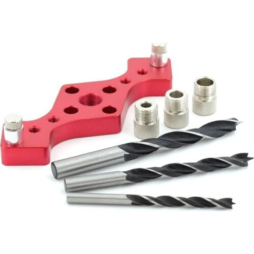 Vertical Pocket Hole Jig Woodworking Dowel Drill Guide Self Centering 3-Hole Drill Bit Guide Jig Positioner Locator 6/8/10mm