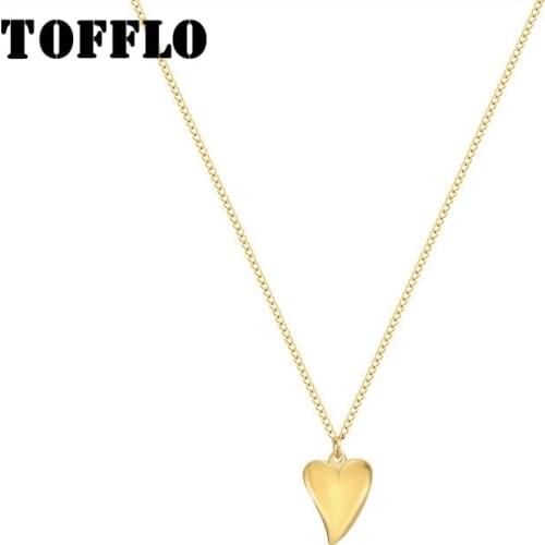 TOFFLO Stainless Steel Jewelry Heart Shaped Necklace Simple Clavicle Chain For Women BSP785
