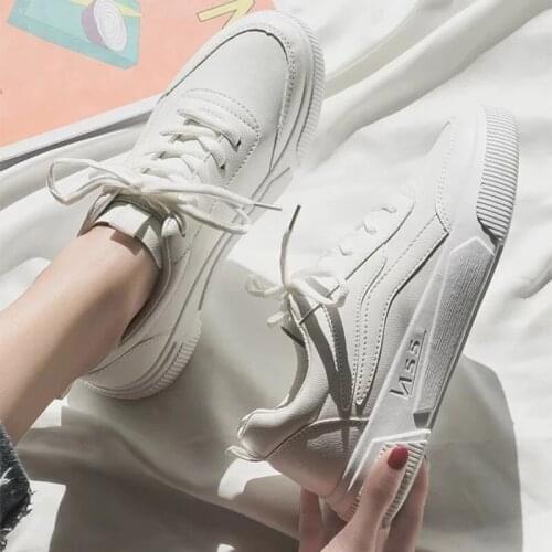 Women Sneakers 2021 Fashion Breathable Vulcanized Shoes Women PU Leather Platform Shoes Female Lace Up Solid Casual Flat Shoes