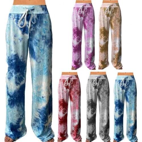 Elastic Pink Waistband Loose Harem High Waist Ankle-length Gradient Print Drawstring Wide Leg Women Pants Activewear for Runnin
