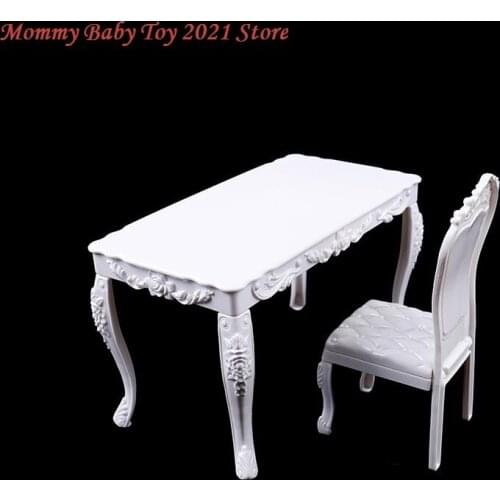 1/6 Dollhouse Miniature Furniture Wooden White Dining Table Chair Model Set Simulation Dollhouse Accessory Decoration