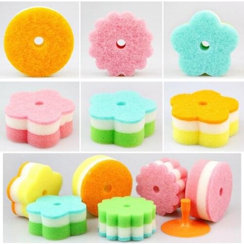 2PCS Cleaning Sponge Double Sided Washing Sponge Dish Sponge Kitchen Cleaning Magic Sponge With Suction Cup Justdolife