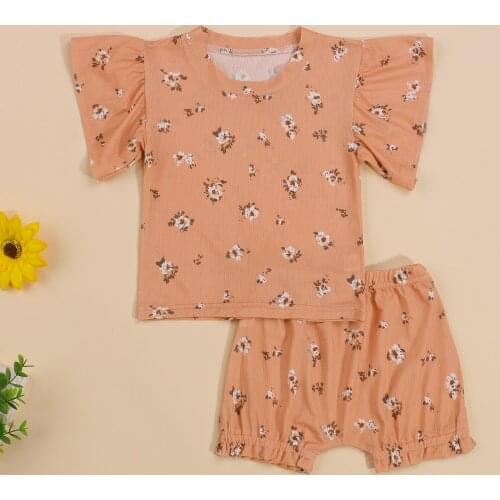 Emmababy 2Pcs Baby Girls Clothes Summer Outfits, Cute Floral Print Short Sleeve T-Shirts + Shorts Newest Fashion Set